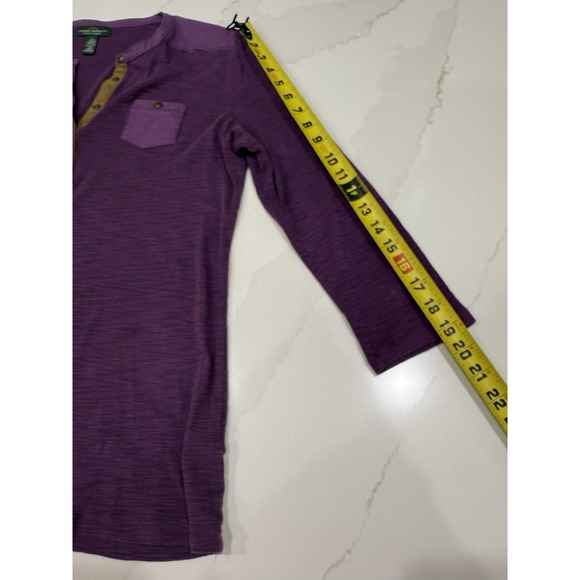 Lauren Ralph Lauren Henley Shirt Womens Large Purple Faux Leather Trim‎ - Picture 7 of 8